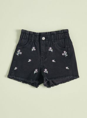 Short Denim Bordado con Deflecado Abajo Niña