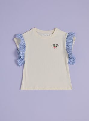 Polera Manga Rayada y Bordado Frutillas
