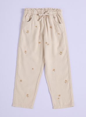 Pantalón Bordado Tiro Medio de Lino