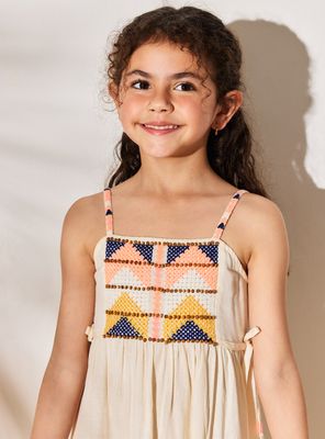 Vestido India Panal de Abeja y Bordados Flúor