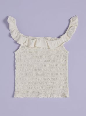 Polera Panal Elasticado y Cuello con Vuelos