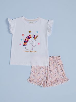 Pijama Jersey con Mangas Vuelos y Estampado Glitter