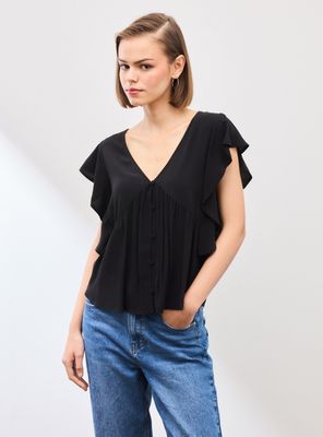Blusa Fluida Escote V Mangas Vuelo
