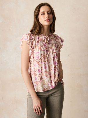 Blusa Estampada Detalle Metalizado Vuelo en Mangas