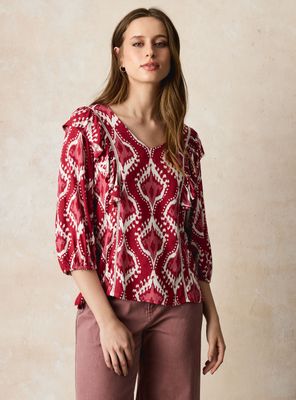 Imagen 1 del producto Blusa Estampada con Detalle de Cinta en Cortes