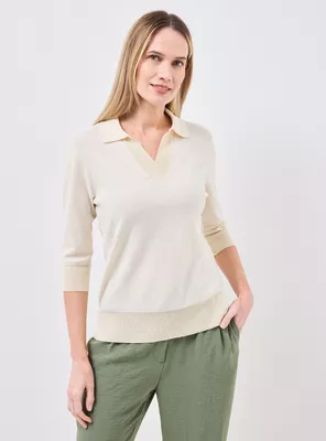 Polera Tejida con Mini Lentejuelas Cuello Polo