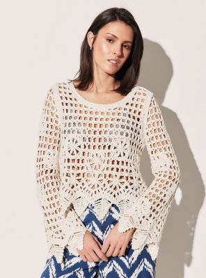 Polera Macramé Manga Larga