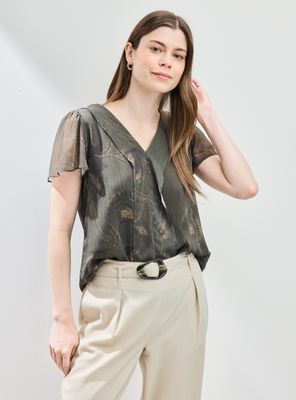 Blusa de Gasa con Lurex Estampada