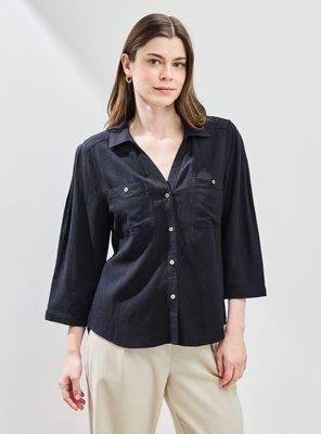 Blusa Camisera con Lino