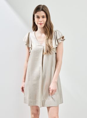 Vestido con Lino y Vuelo en Mangas