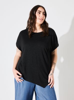 Polera Metalizada con Basta Irregular de Hombro Caído