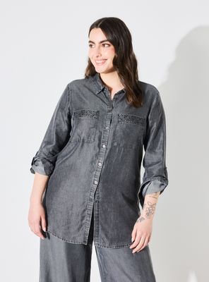 Blusa Tencel Lavada con Detalle de Tachas