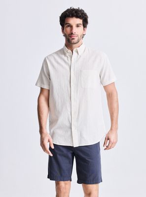 Camisa Manga Corta Rayas Lino Algodón