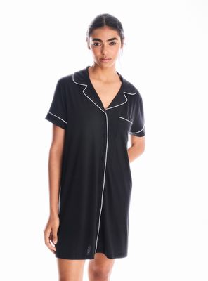 Camisa de Dormir Camisero Liso con Detalle en Contrastes