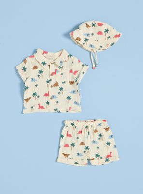 Conjunto de 3 Piezas de Camisa, Short y Gorro Estampados