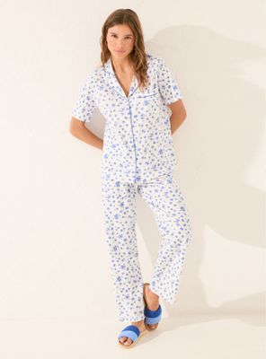 Pijama Camisero Largo Floral Bla