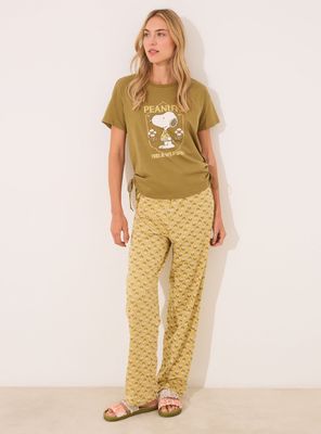 Pijama Largo Snoopy Algodón Caqui