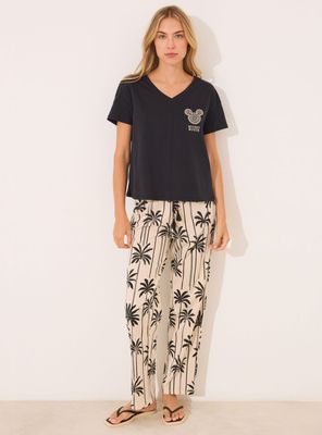Pijama Largo Algodón Print Mickey Mouse