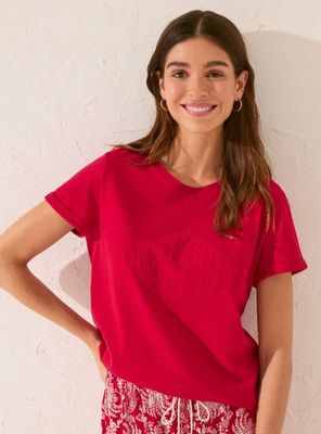 Polera Manga Corta Algodón Bordado