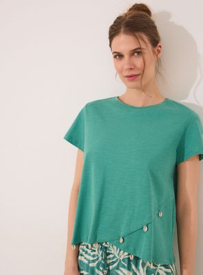 Polera Manga Corta Efecto Doble Capa Algodón