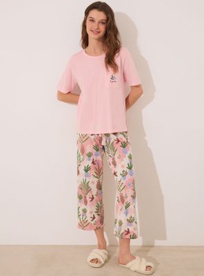 Pijama Capri Algodón Rosa Macetas