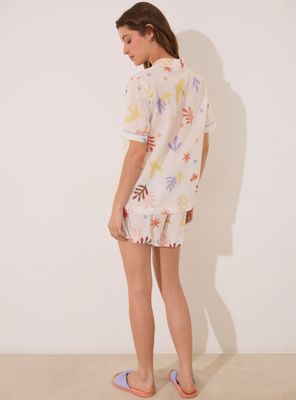 Imagen 2 del producto Pijama Camisero Corto Viscosa Allover Hojas