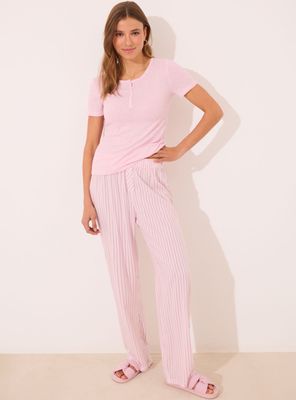 Pijama Viscosa Canalé Rosa Rayas