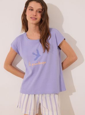 Pijama Corto Algodón Lila Rayas