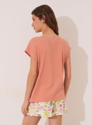 Imagen 2 del producto Pijama Corto Algodón Naranja Hojas