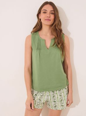 Pijama Corto Algodón Pliegues sin Mangas