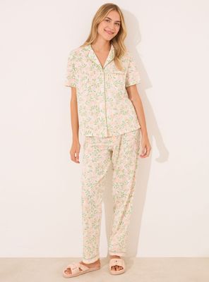 Pijama Camisero Cuello Solapa Algodón Estampado