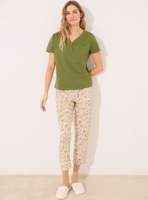 Pantalón Largo Carrot Algodón Flores Color Fleurs