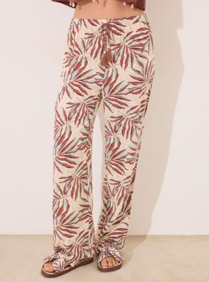 Pantalón Largo Estampado Hojas Mar