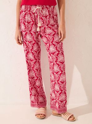 Pantalón Largo Viscosa Estampado Hojas