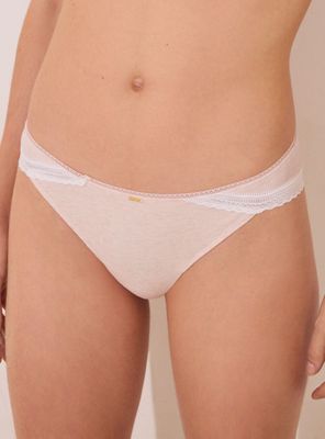 Colaless Tira Algodón Canalé Encaje Rosa