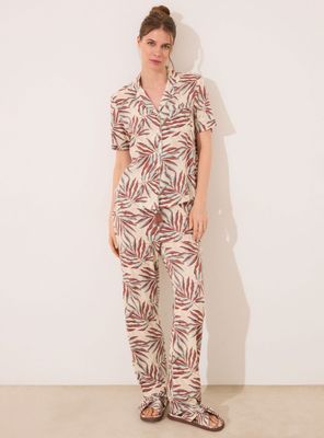 Pijama Largo Camisero Print Hojas