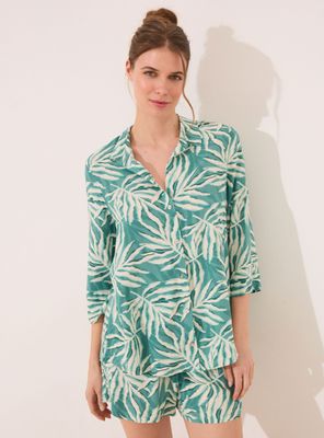 Pijama Set Camisa Pantalón Corto Print Hojas