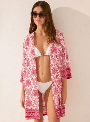 Kimono Camisero Estampado Hojas