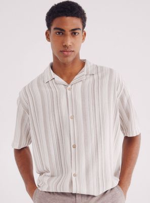 Camisa manga corta multi raya lino viscosa