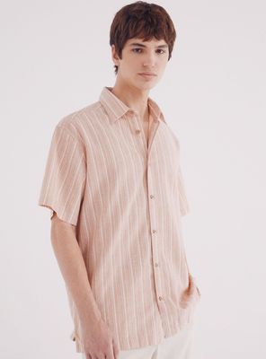 Camisa manga corta lino rayas