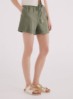 Shorts Lino Cinturón Trenzado