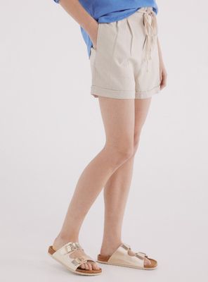 Short Lino Cinturón Trenzado con Bolsillo