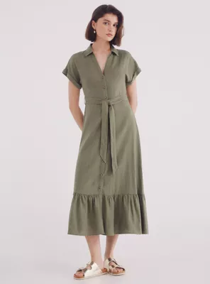 Imagen 1 del producto Vestido Midi Camisero Cinturón Lino