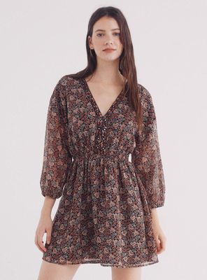 Vestido Corto Gasa Espejos Escote