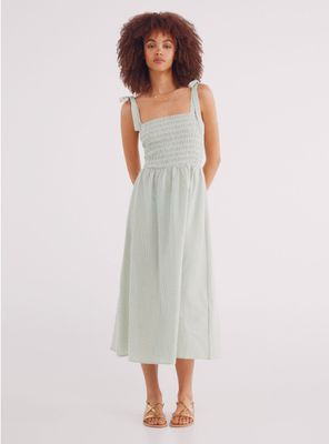 Vestido Midi Tirantes Lazo Estampado Rayas