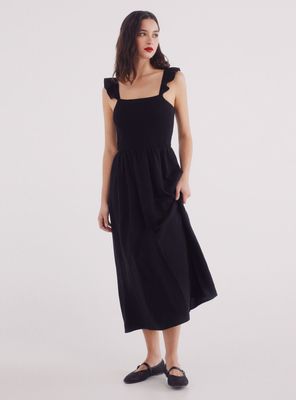 Vestido Midi Tirantes Volante Lino