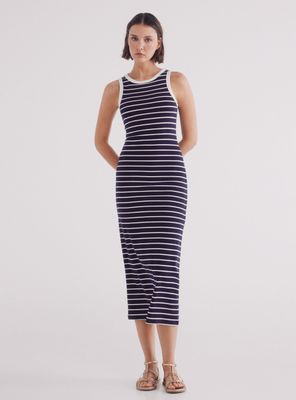Vestido Midi sin Mangas Estructura Rayas
