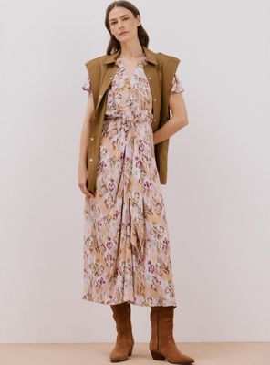 Vestido Largo Estampado Escote Cruzado