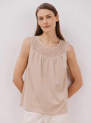Polera sin Mangas Combinada Crochet