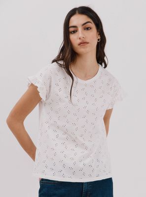 Polera Bordada Manga Volante